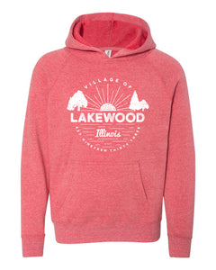 IN STOCK NOW! - Lake Life Lakewood Sunset Special Blend Raglan Hoodie - pomegranate