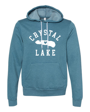 IN STOCK NOW! - Lake Life Crystal Lake With A Heart Sponge Fleece Hoodie - heather deep teal