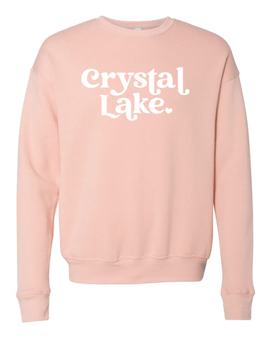 IN STOCK NOW! - Lake Life Crystal Lake Heart Sponge Fleece Drop Shoulder Crewneck Sweatshirt - peach