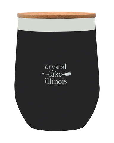 IN STOCK NOW! - Lake Life Crystal Lake 12 Oz. Stemless Wine Tumbler With Bamboo Lid - black
