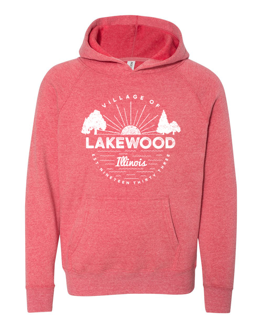 IN STOCK NOW! - Lake Life Lakewood Sunset Special Blend Raglan Hoodie - pomegranate